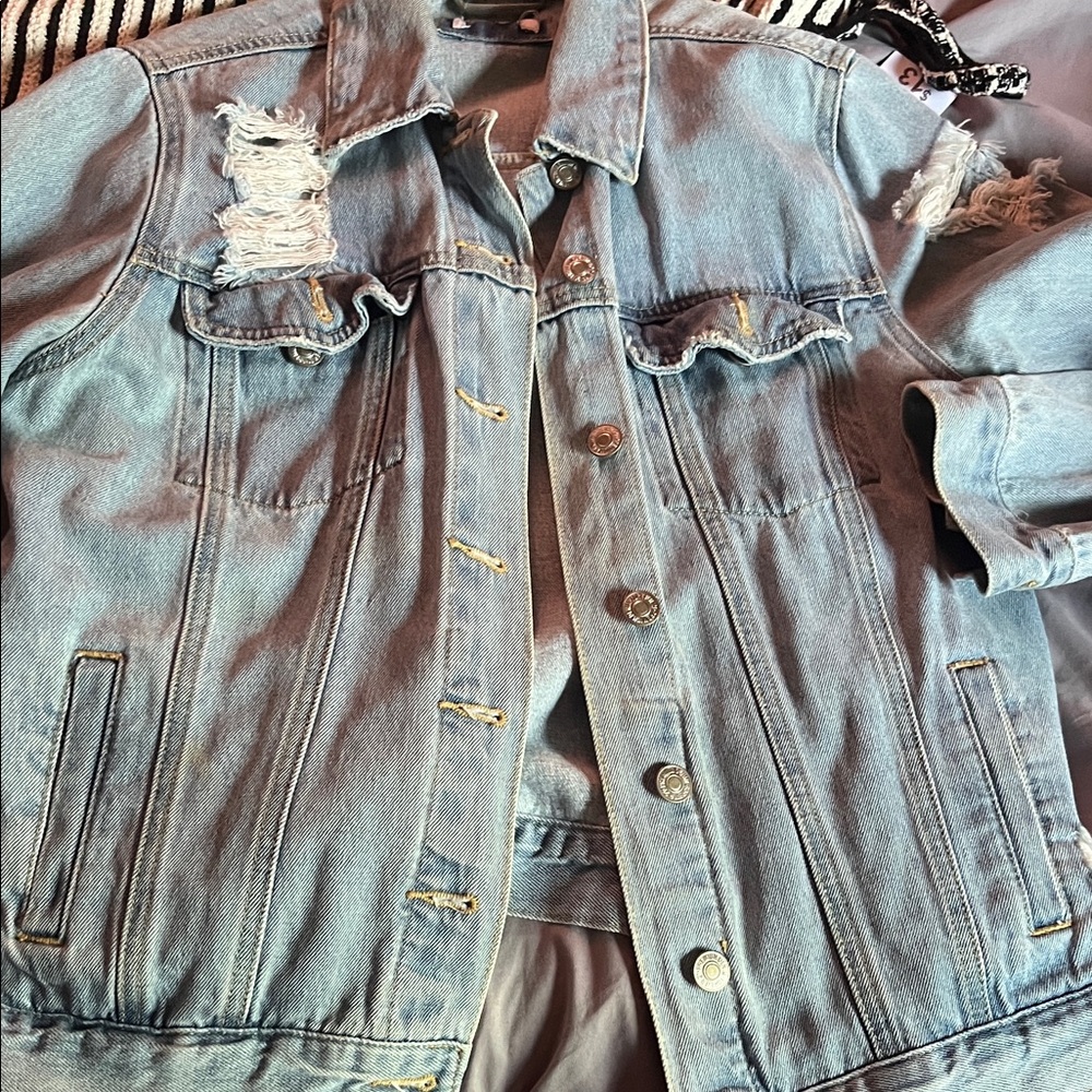 Forever 21 Light Blue Distressed Denim Jacket